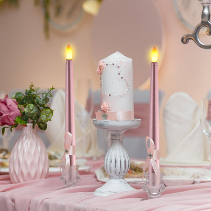 Macarrie 24 Packs Flameless Taper Candles Battery Operated Fake 11 Inch Long Candlelight LED Flameless Candlesticks Flickering Tapered for Spring Summer Wedding(Rose Gold)