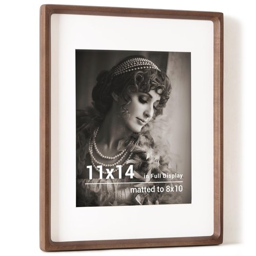 11x14 Picture Frame, USA-Sourced Walnut Wood Photo Frames with HD Tempered Glass, Handcrafted Rounded Corner 11 x 14 Wooden Frame Matted to 8x10 Photos, Gallery Wall Frames for Posters & Art Prints