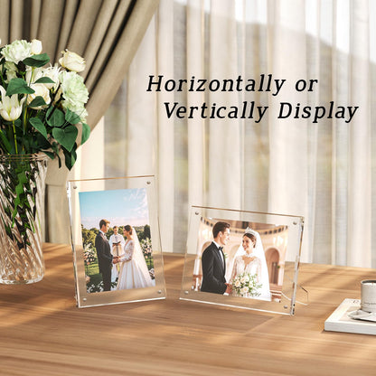 Egofine 6x8 Acrylic Frames 2 Pack, Clear Picture Frames with Stand, Magnetic Acrylic Photo Frames for Tabletop Display Horizontally or Vertically