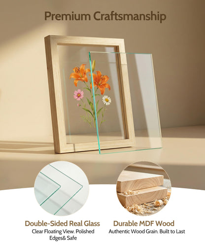 Sonefreiy Floating Picture Frames 8x10 Set of 2, Wooden Photo Frame Double Glass Pressed Flower Frames 5x7 Wall and Tabletop Display Gift for Family Friends Wedding