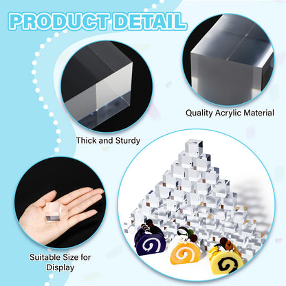 RattanView 50 Pcs Clear Acrylic Blocks 1" x 1" x 1" Acrylic Display Stands Base Square Cubes Clear Polished Cube Plastic Risers Ring Showcase Holder Base for Jewelry Display Photography Props