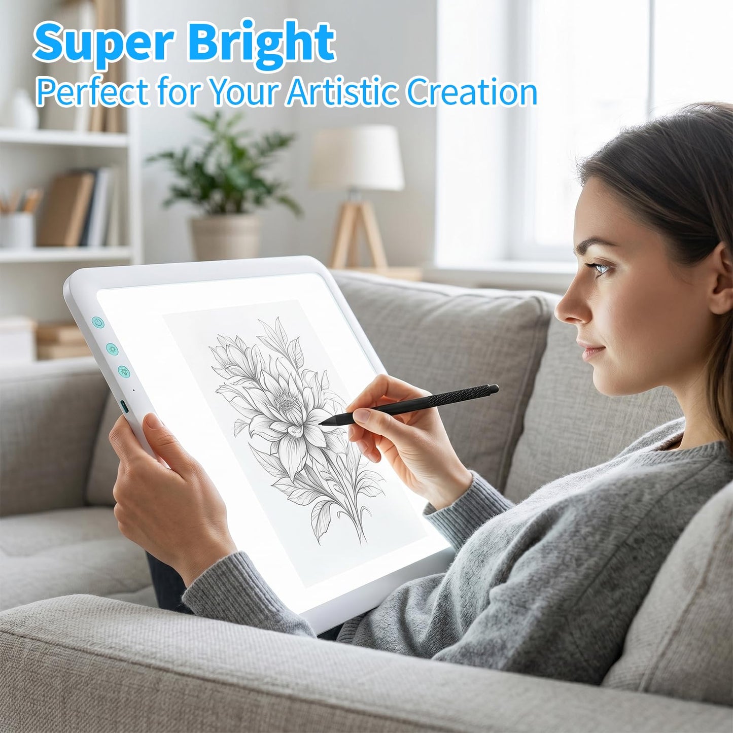 TOHETO A4 Rechargeable Led Super Bright Light Pad Powered by 3500mAh Lithium Battery for Weeding Vinyl Tool, Portable Wireless Light Board/Box for Tracing, Diamond Painting, Sketching & Drawing