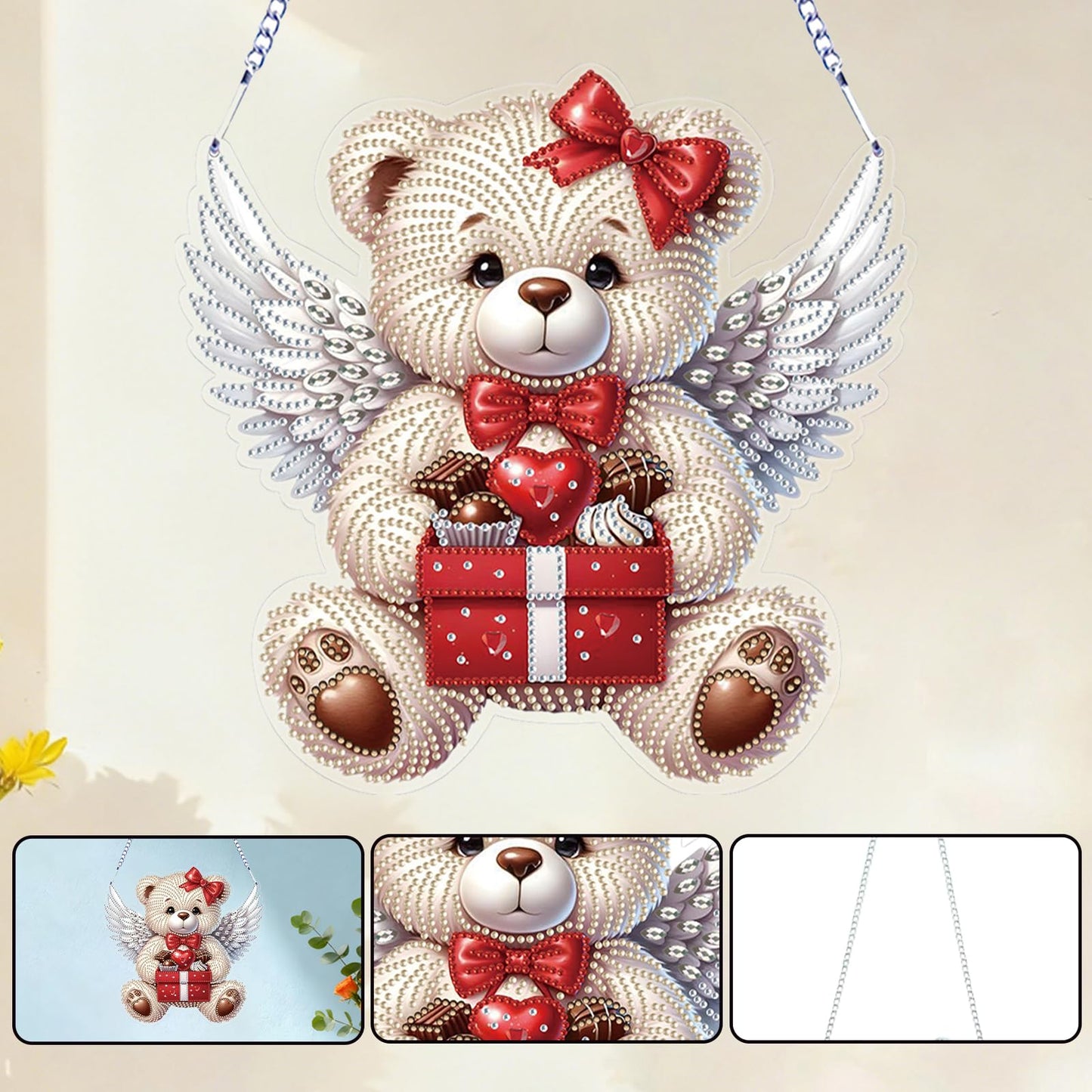 C'eitura 5D Diamond Art Hanging Ornament - DIY Crystal Paint by Diamond Kit, Angel & Bear Pattern Gem Art for Home Wall Decor, Unique Birthday for Her, Wife, Girlfriend
