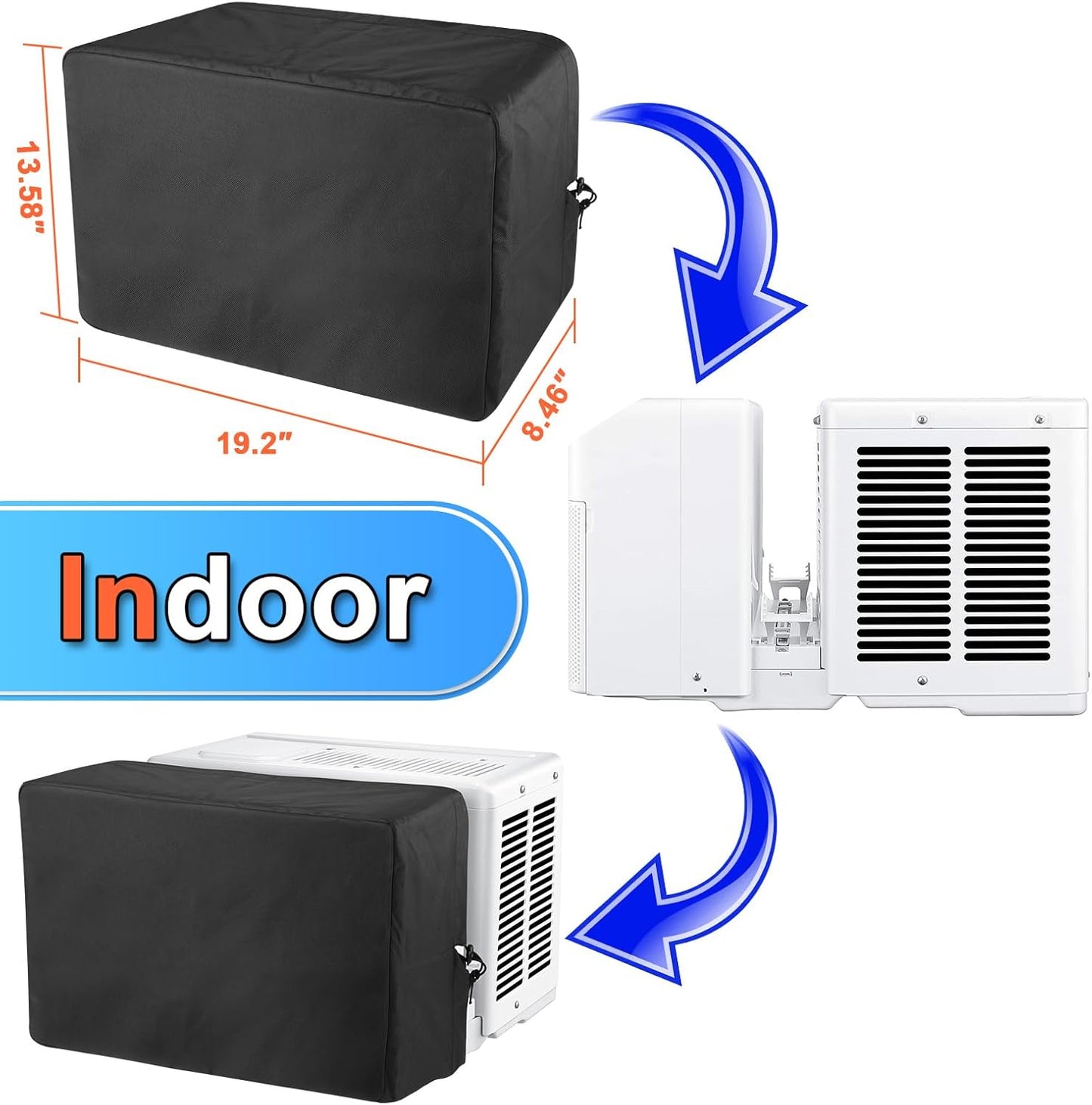 600D Outdoor and Indoor Air Conditioner Covers for U-Shaped Window Units, Adjustable Hook and Loop Straps, Dust-Proof