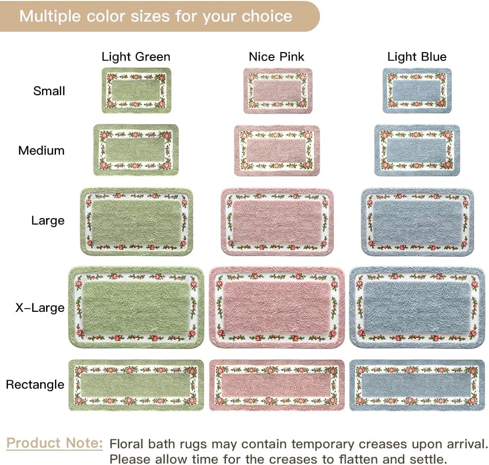 Pretty Floral Rural Style Romantic Rose Flower Rug, Soft Non-Slip Shaggy Area Bath Mat for Bathroom Living Room