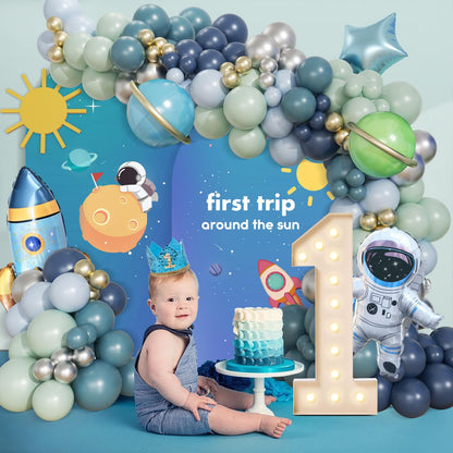 167pcs Space Balloons Arch Kit - Outer Space Party Decorations with Astronaut Rocket Blue Green Balloons for Baby Shower