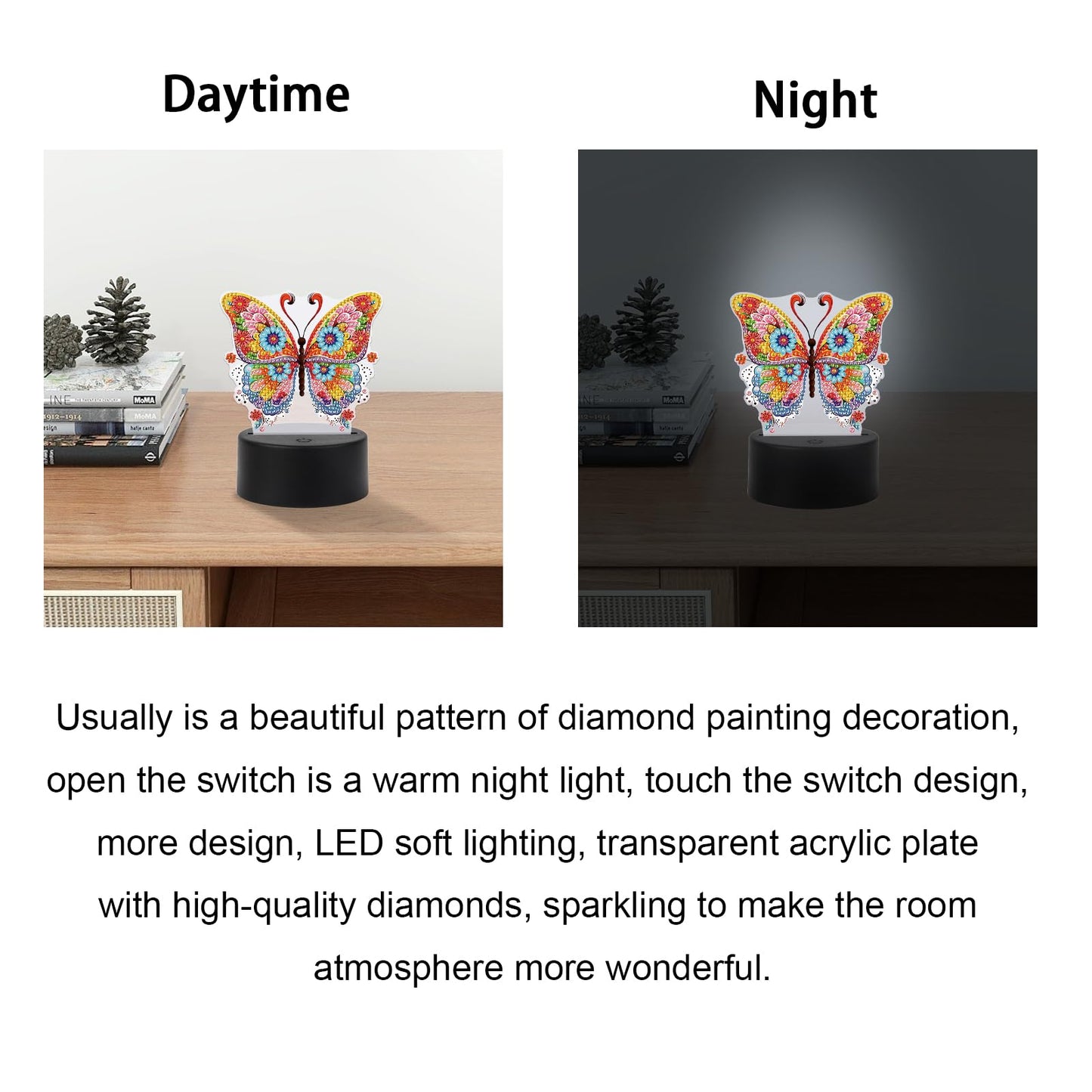 JISHSHAY Diamond Painting Night Light Diamond Art Table Lamps Gem Art LED Lights Gem Painting Desk Lamp Mosaic Kits for Adults DIY Kits for Adults Paint by Numbers Special Shaped Butterfly