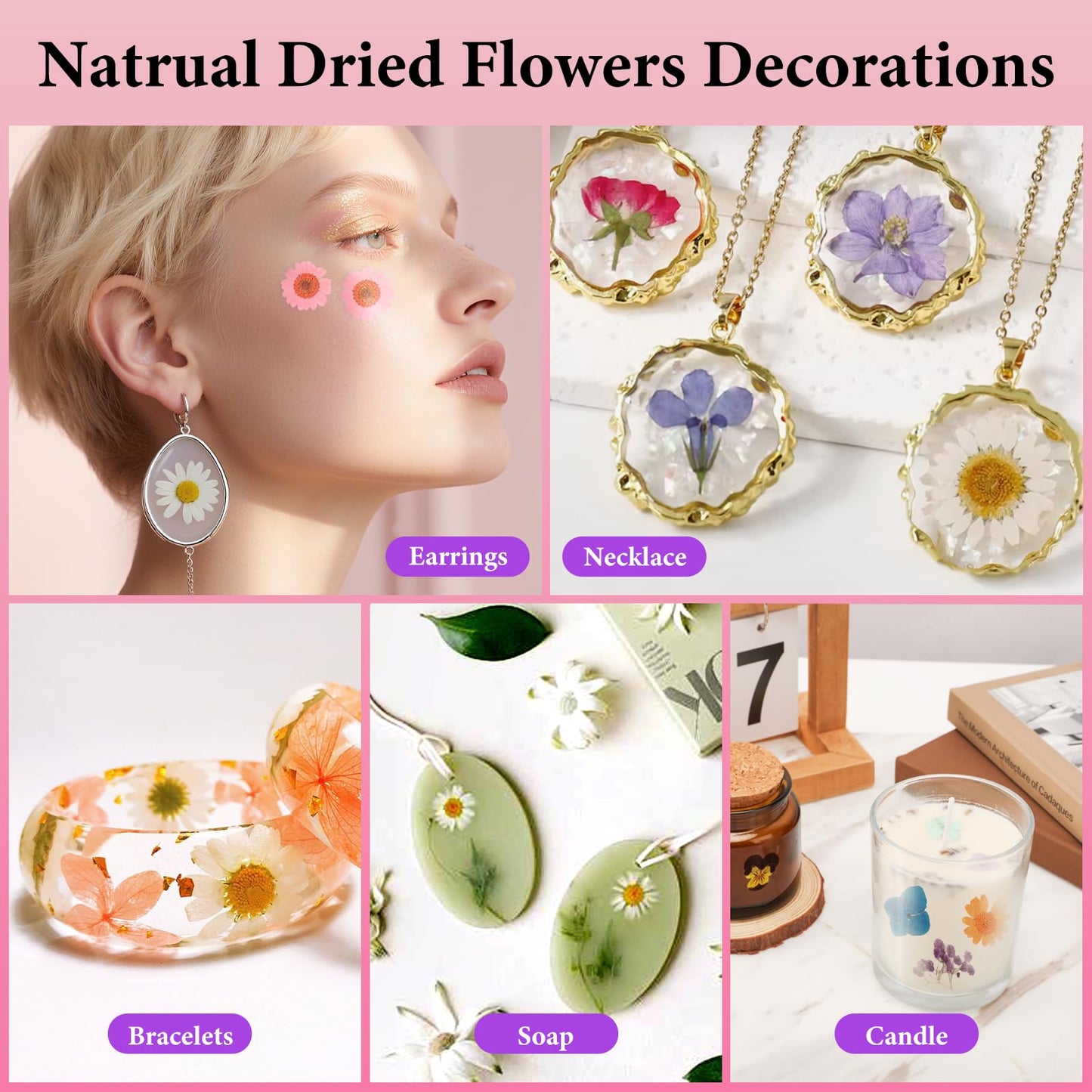 NESCCI 420 Pcs Dried Pressed Flowers for Resin,Real Nature Dried Flowers for Crafts Bulk Dry Flowers Leaves Kit Used for Resin Molds Scrapbooking DIY Art Crafts Candle Soap Making Nails Décor