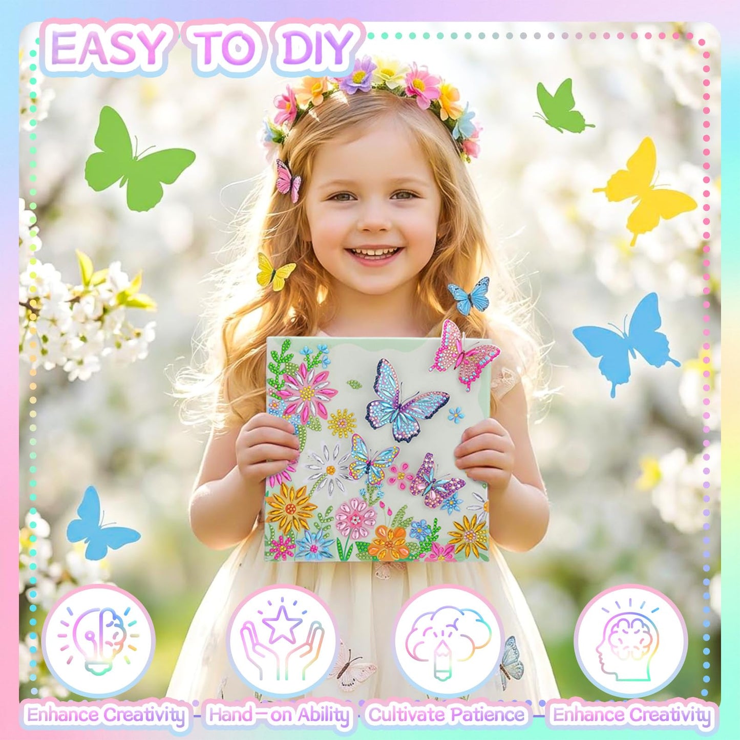 Ovveroche Arts and Crafts for Kids Ages 8-12, Butterfly Diamond Art Kits with Stand, 6 7 8 9 10 11 Year Old Girls Birthday Gifts 3D DIY Big Gem Dots Paintings for Teen Adult Beginner Home Wall Decor