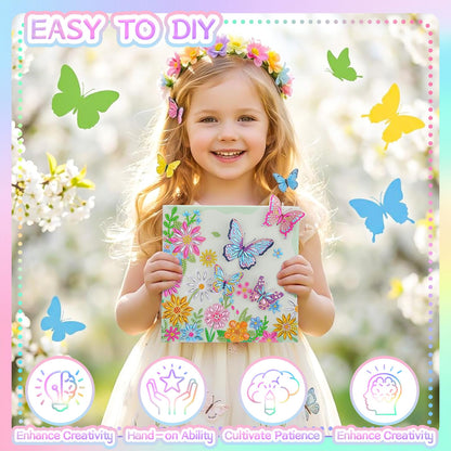 Ovveroche Arts and Crafts for Kids Ages 8-12, Butterfly Diamond Art Kits with Stand, 6 7 8 9 10 11 Year Old Girls Birthday Gifts 3D DIY Big Gem Dots Paintings for Teen Adult Beginner Home Wall Decor