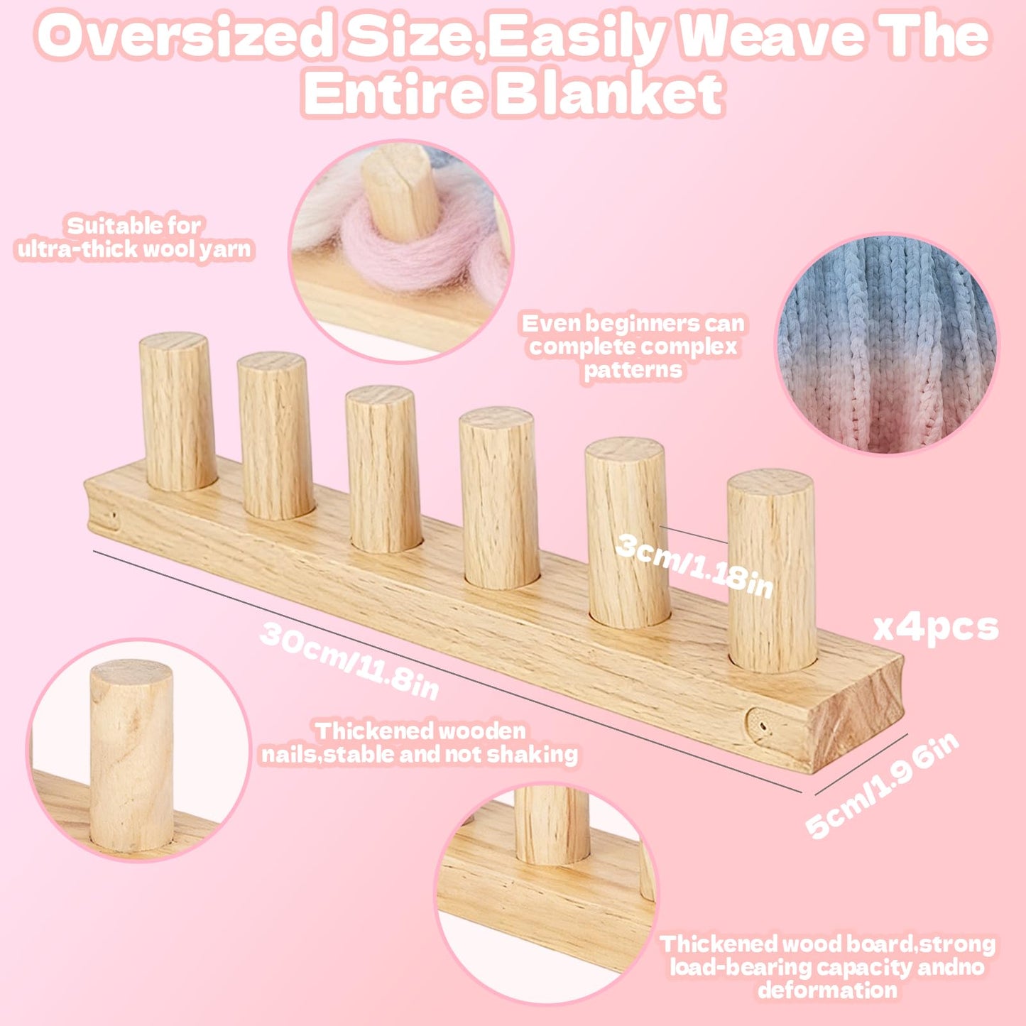 VITASHYNX 47" Chunky Blanket Loom Knitting Kit, Adjustable DIY Loom for Chunky Blanket, Customizable Wood Frame Knitting Machine for Blankets Bulky Yarn Crafts & Cozy Home Décor