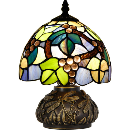 ZJART Small Tiffany Table Lamp Stained Glass Desk Lamp 8X8X11 Inch Accent Antique Light (Amber Grape)