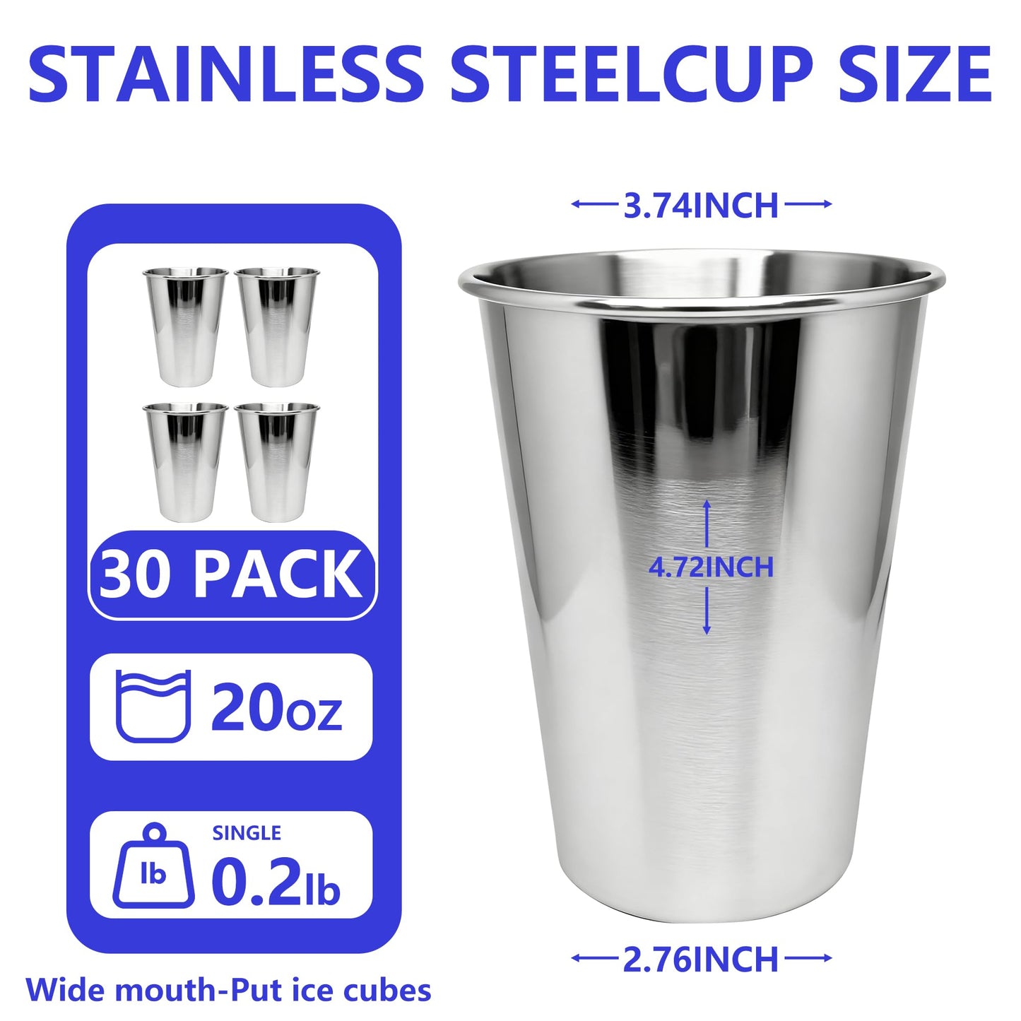 MigongBoyi 30PCS 20-OZ Tainless Steel Cups,Metal Cups, Stainless Steel Pint CupsStackable Unbreakable Drinking Glasses for Party, BBQ Camping, (30)