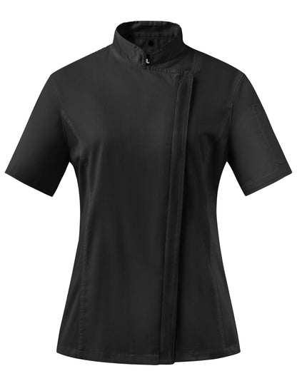 Ubon Women's Chef Coat Side Mesh Vent Zipper Chef Jacket Short Sleeve, Black 2 Pack, Medium