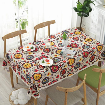 Aothpher Modern Boho Floral Jacquard Washable Tablecloths | 54x70 Inches with Lace