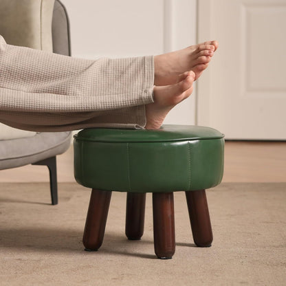 13in 13''L 13''W 10.2''H, oakvivo Small Foot Stool Ottoman, Round Faux Leather Foot Rest for Couch, Under Desk Pouf