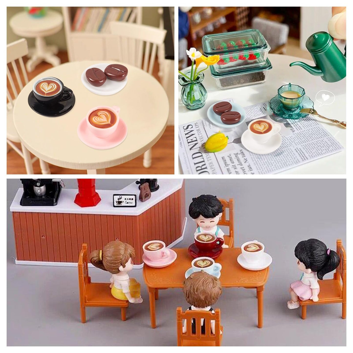 Cheriswelry 84Pcs Miniature Coffee Mugs Resin Coffee Beans Cups Miniature Ornaments Food Kitchen Dollhouse Accessories 15-30mm for Micro Landscape Play Party Garden Decorations