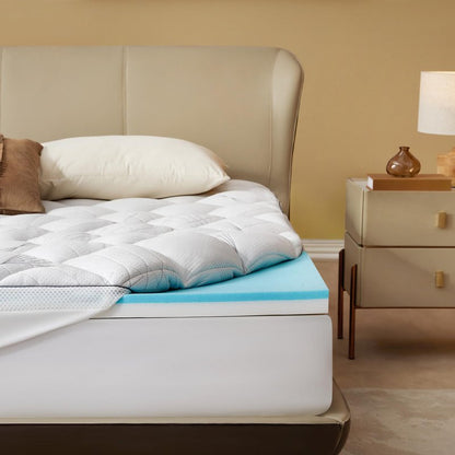 Bedlore 4-Inch Queen Mattress Topper for Back Pain - Dual Layer Medium Support (2" Gel Memory Foam + 2" Cooling Fluffy Pillow Top Pad), Breathable & Pressure Relief (White)