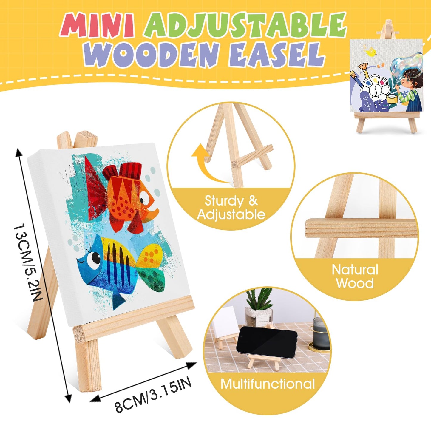 ESRICH 12 Set Mini Acrylic Paint Kit, Minis Stretched Canvas with Easel, Acrylic Paint Strips, Palettes, Painting Brushes, Mini Canvas and Easel Set for Kids Artists Beginner,Gift