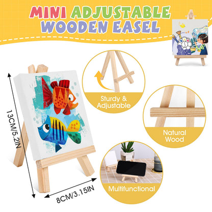 ESRICH 12 Set Mini Acrylic Paint Kit, Minis Stretched Canvas with Easel, Acrylic Paint Strips, Palettes, Painting Brushes, Mini Canvas and Easel Set for Kids Artists Beginner,Gift