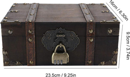 WESE Vintage Wooden Treasure Chest, Handcrafted Jewelry Storage Box with Lock, Large Capacity for Kids' Birthday Party