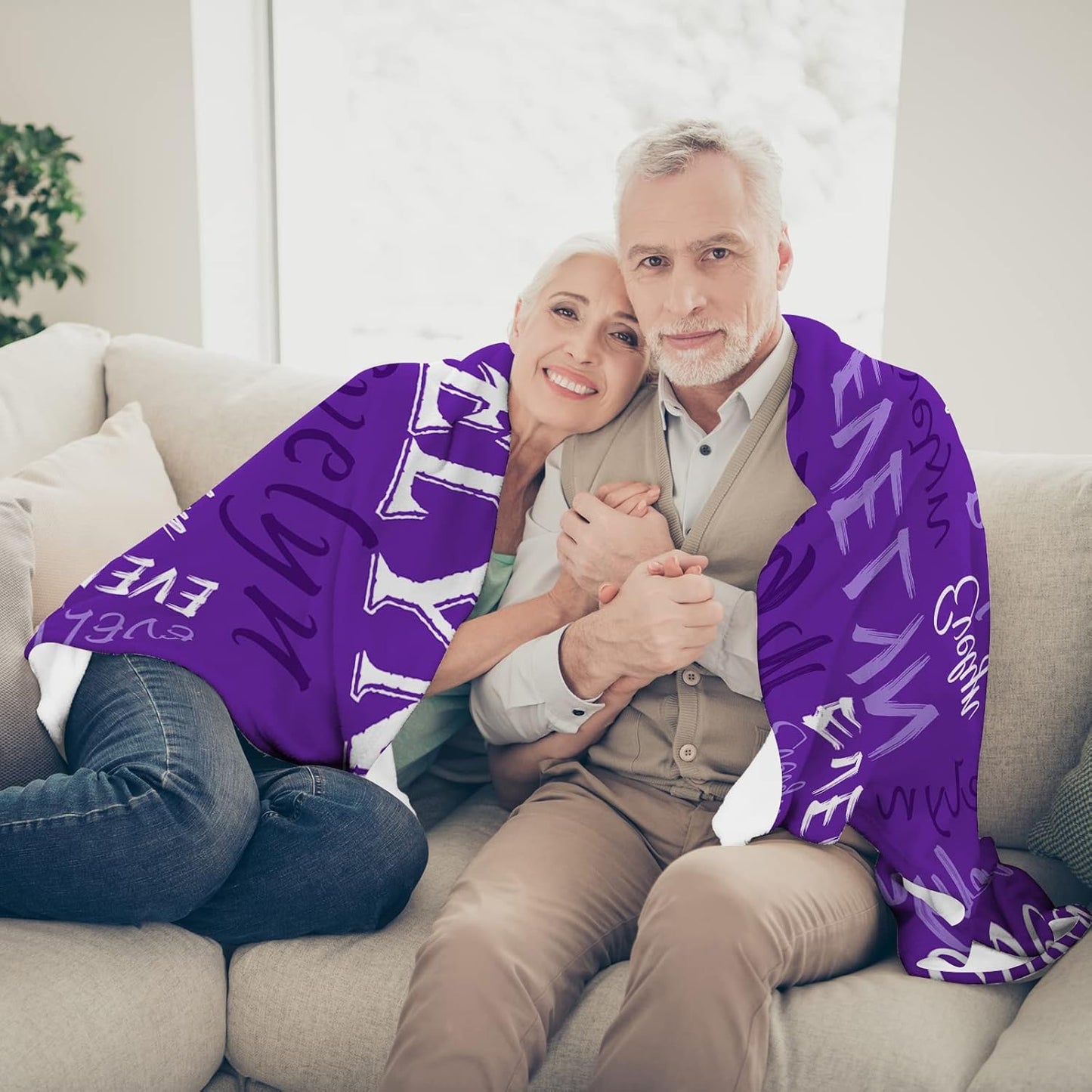 Personalized Custom Purple Theme Light Soft Flannel Fleece Throw Blanket with Name for Men, Women, Boys, Girls, Kids