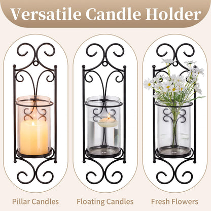 Sziqiqi Candle Sconces - Set of 2 Black Candle Holders for Pillar Contemporary Wall Decorations Sconce Decorative Metal Wall Art for Living Room Bedroom Bathroom Kitchen Dining Room