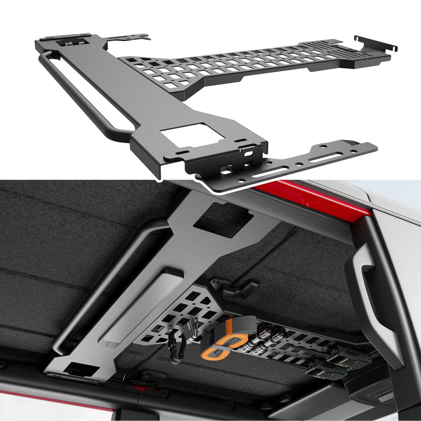 PTYYDS Overhead Molle Panel Compatible with 2021-2025 Ford Bronco 4 Door Roof Reinforcement Cross Bar Overhead Storage Rack Replacement for 2021-2025 Ford Bronco Accessories
