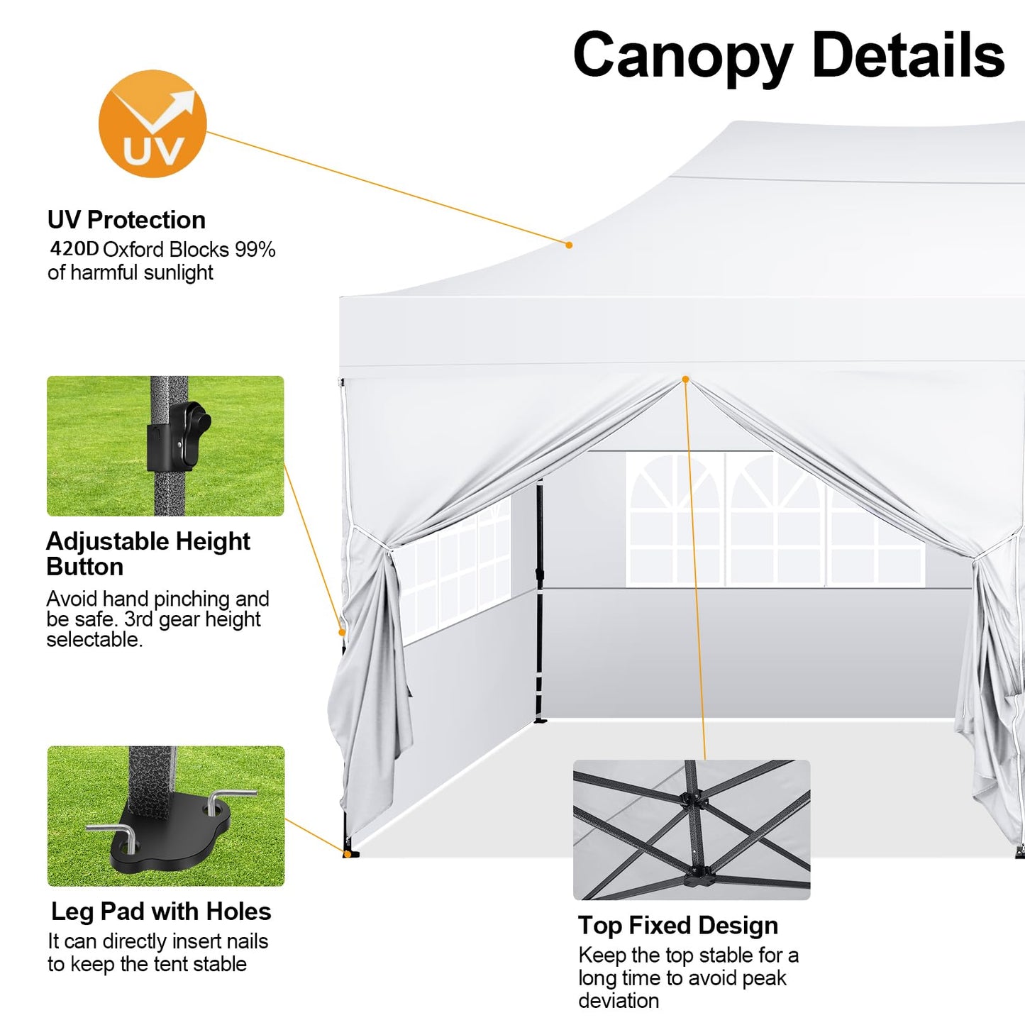 COBIZI 10x20 Pop up Canopy Tent 10x20 Canopy with 6 Sidewalls Waterproof Heavy Duty Commercial Canopy Tent for Parties Outdoor Garden Gazebo, Carry Bag with Wheel(10x20ft, White)