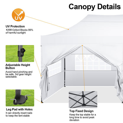 COBIZI 10x20 Pop up Canopy Tent 10x20 Canopy with 6 Sidewalls Waterproof Heavy Duty Commercial Canopy Tent for Parties Outdoor Garden Gazebo, Carry Bag with Wheel(10x20ft, White)