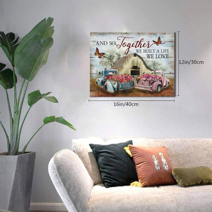 Farmhouse Truck Wall Art, Barn Pictures Canvas Painting Print for Living Room, Bedroom, Bathroom 12"X16"