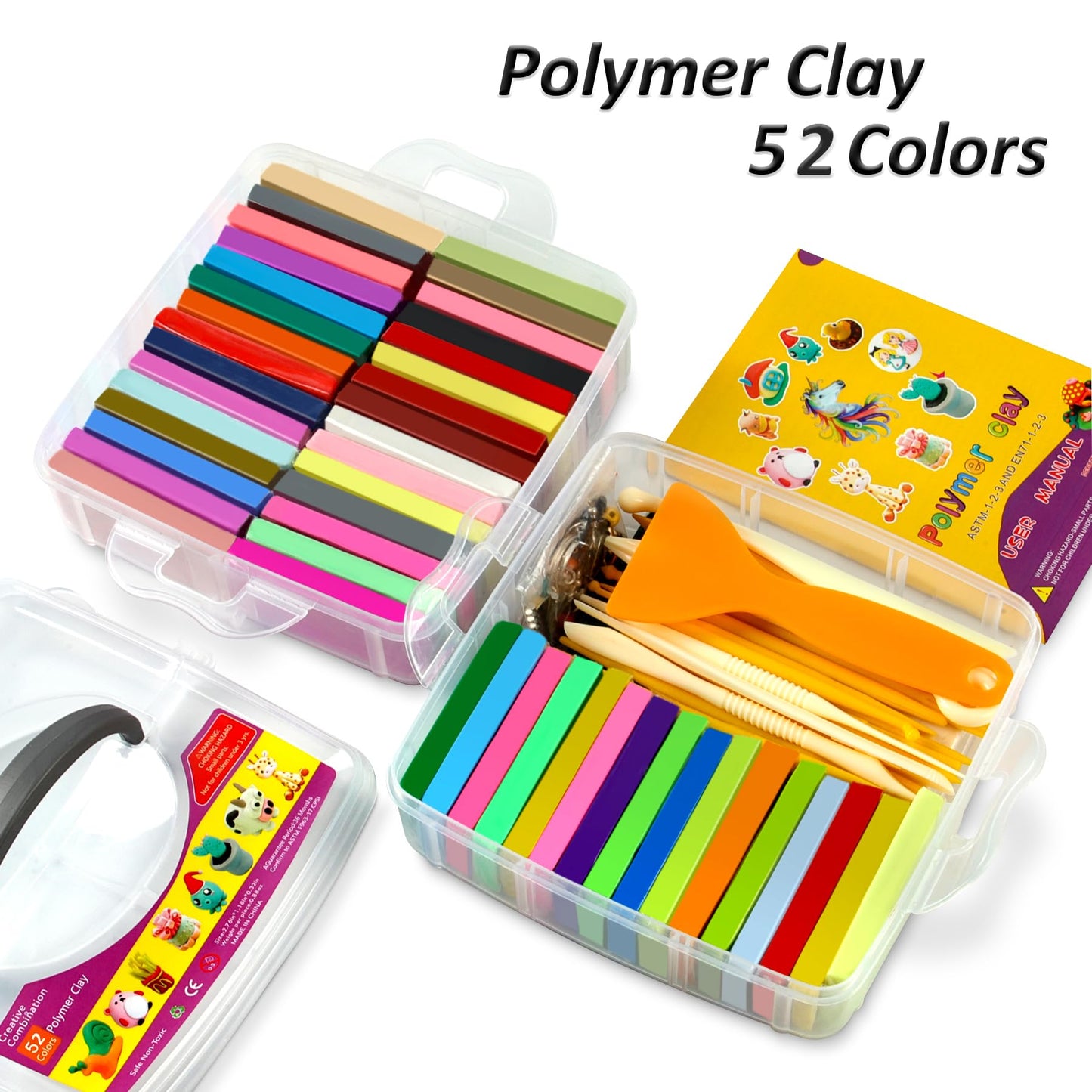 Aestd-ST Polymer Clay 52 Colors, Modeling Clay for Kids, Non-Sticky Oven Bake Clay with Sculpting Tools and Accessories, Halloween Christmas Gift for Children and Artists