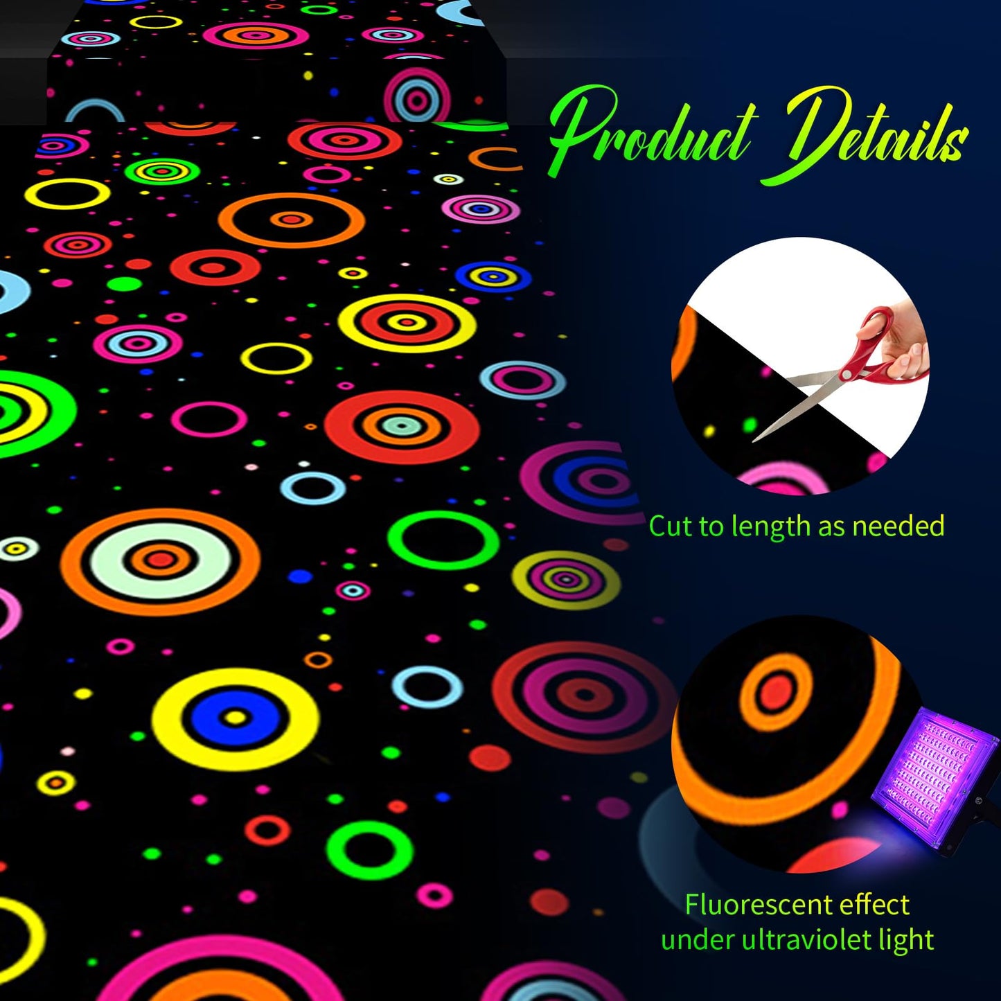 Haull 118 x 39 Inch Glow in The Dark Party Supplies Neon Party Decorations Light up Dance Floor Blacklight Rug UV Reactive Fluorescent for Carnival Birthday Wedding Favors(Ring)