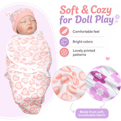 Reborn Baby Doll Clothes 17-22 Inch Reborn Doll Clothes Accessories for Baby Doll Clothing (Purple & Pink Blanket )