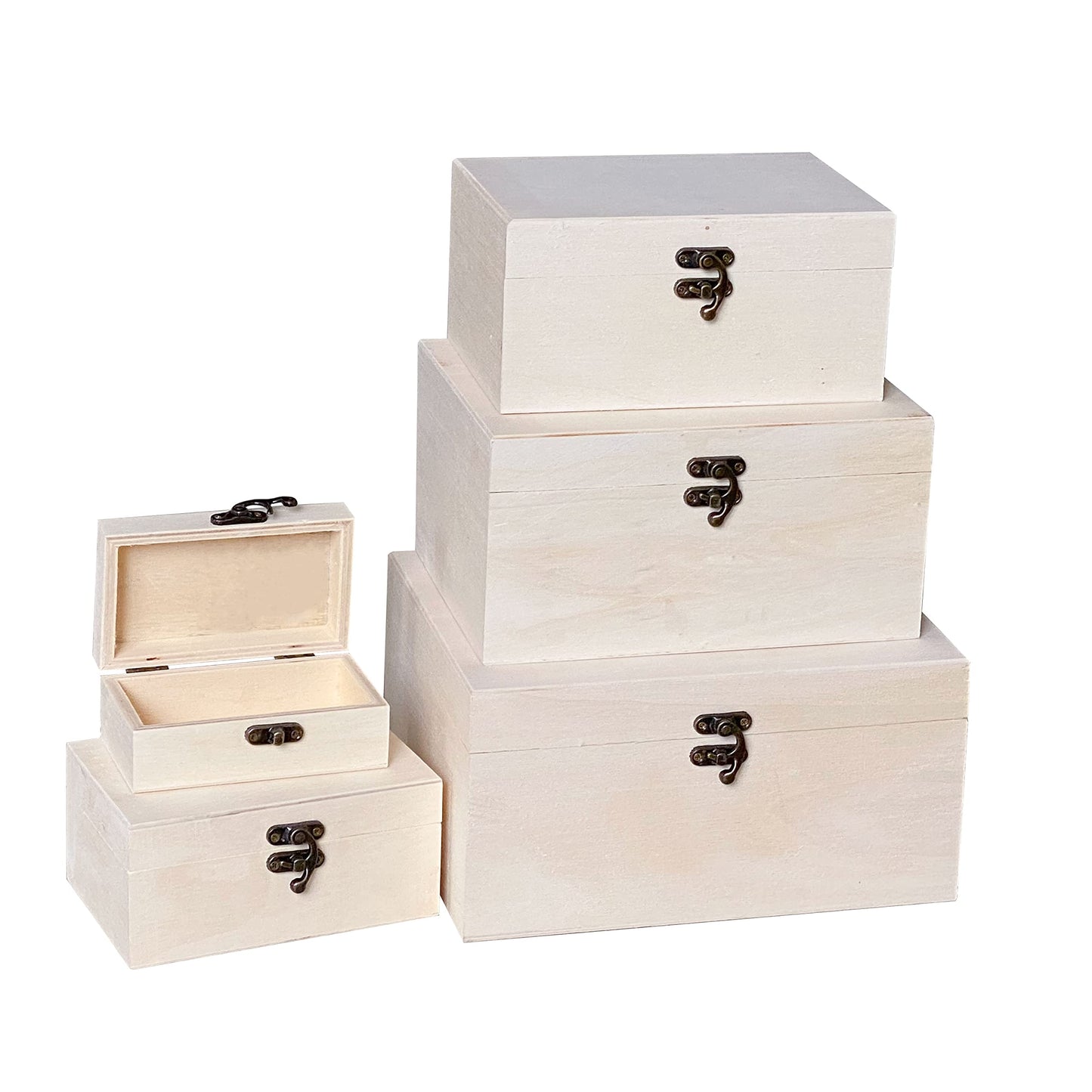 Cregugua Wooden Nesting Box Set of 5, Unfinished Wood Rectangle Box Set for Crafts