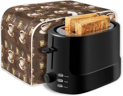 Coffee Design 4 Slice Toaster Dust Covers, Long Slot Decorative Lotus Print, Stain Resistant Appliance Cover