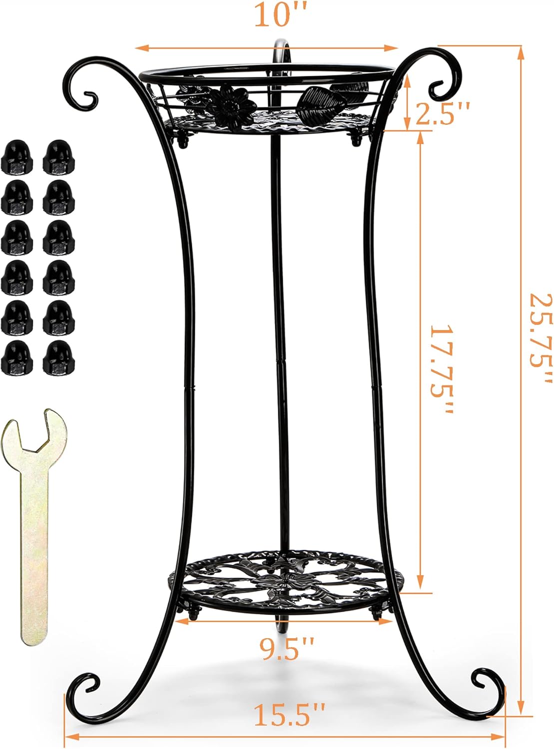 2 2 26 Inches Yesland Pcs Metal Plant Stand Indoor Outdoor, Tier Black Iron Flower Plant Stand Detachable Tall Modern