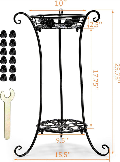 2 2 26 Inches Yesland Pcs Metal Plant Stand Indoor Outdoor, Tier Black Iron Flower Plant Stand Detachable Tall Modern