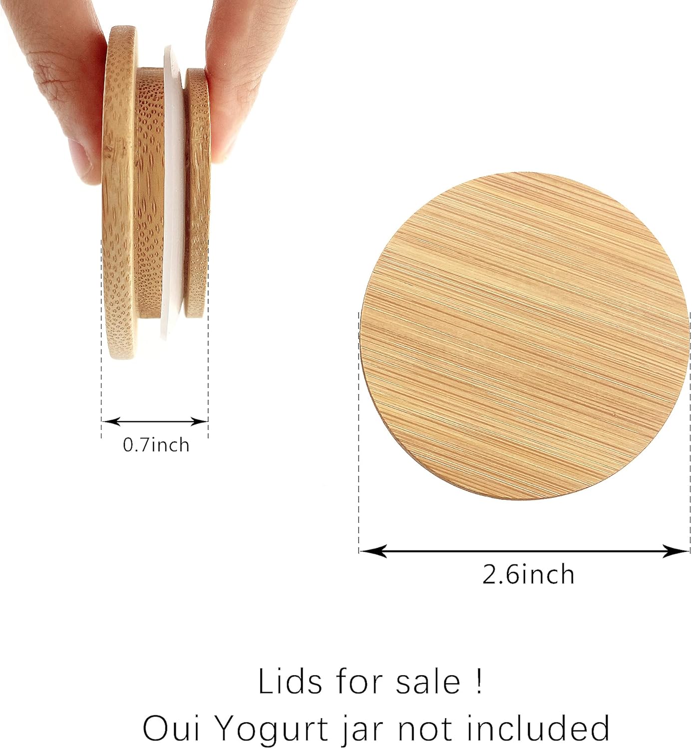24 5 oz Oui Yogurt Jar Lids - Pcs Oui Lids - Made of Natural Bamboo Wood, with Silicone Sealing Ring and Oui Yogurt Jar