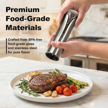 Aelga Salt and Pepper Grinder Set - Manual Pepper Mill with Adjustable Coarseness, Stainless Steel & Glass Salt Grinder Refillable for Kitchen & Dining Table