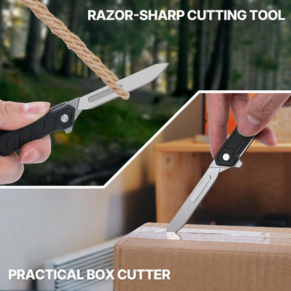 Tops Home Mini Folding Scalpel – Slim G10 Handle with Back Clip, Liner Lock Pocket Knife for Crafts, Utility Box Cutter, Includes 20 Replaceable Blades (#24 & #60) (Black)