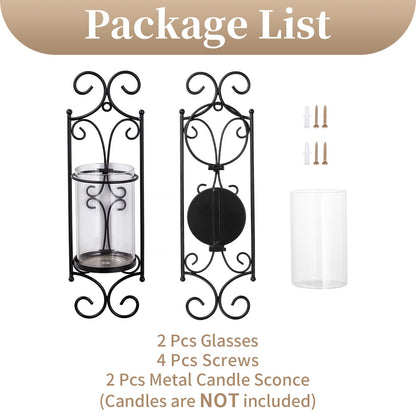 Sziqiqi Candle Sconces - Set of 2 Black Candle Holders for Pillar Contemporary Wall Decorations Sconce Decorative Metal Wall Art for Living Room Bedroom Bathroom Kitchen Dining Room