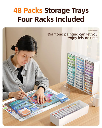 Redtwo 48pcs Diamond Painting Storage Containers Trays with Two Layers, 3-in-1 Diamond Painting Trays with Lids, Diamond Art Accessories, Diamond Art Drills Storage & Line-Up
