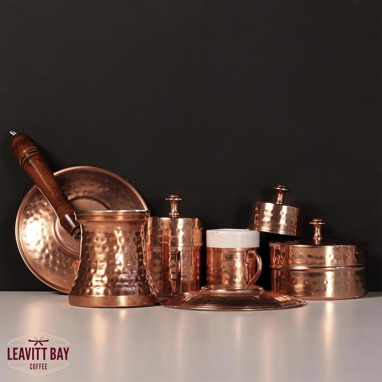 Set Set 2 7oz Turkish Coffee Turkish Coffee Maker w/ Cups, Sugar Dish, & Copper Pot (Cezve) Traditional Gifts for Latte