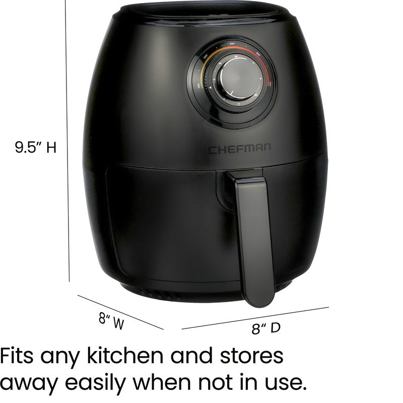 CHEFMAN Small Air Fryer Healthy Cooking, 3.6 Qt, Nonstick, User Friendly and Dual Control Temperature, w/ 60 Minute Timer & Auto Shutoff, Dishwasher Safe Basket, Matte Black, Cookbook Included