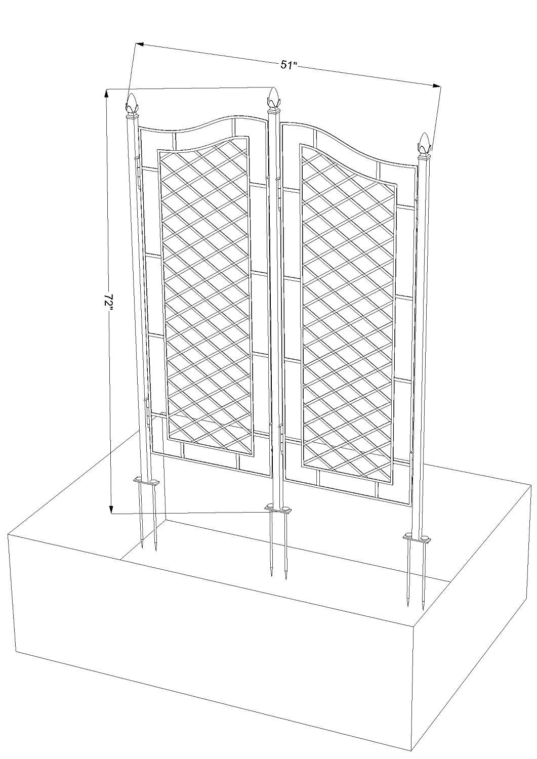 H Potter Large 2-Panel Garden Trellis 72" Installed Height, 75 lb Heavy Iron Privacy Screen, Freestanding Metal Outdoor Landscape Structure GAR573