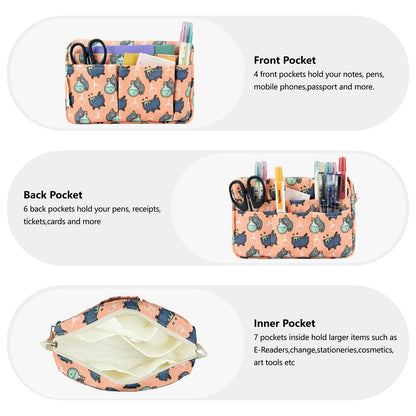 Portfolio Organizer with Multiple Pockets, Waterproof Travel Zippered Toiletry Bag, Portable Storage Pencil Pouch for Notebooks, Stationeries, Make-up, Journal Office Art Supplies.Potion Cat