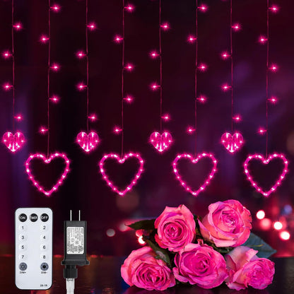 12 138 8 Valentines Day Decor, Pink Love Heart String Lights for Bedroom, Hearts LED Fairy Twinkle Lights with Remote