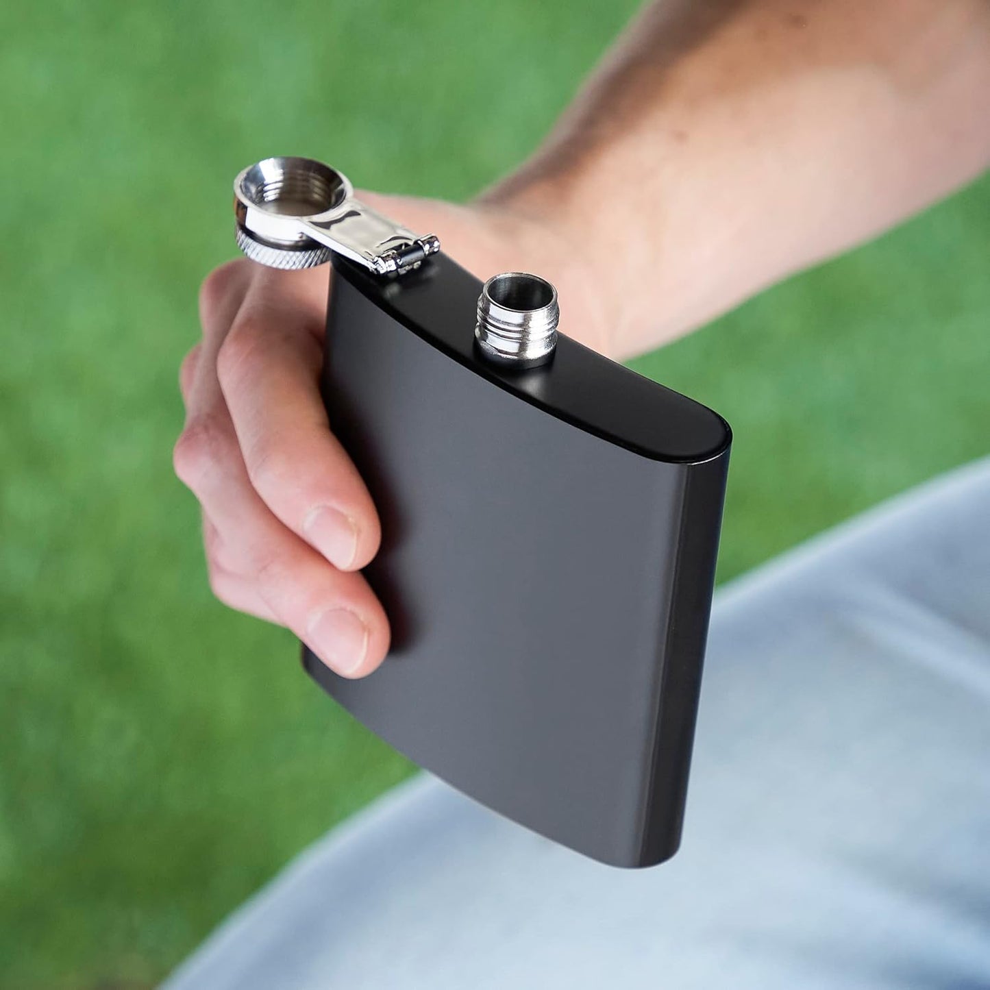 True Stainless Steel Metal Flask for Men, 6 oz Drinking Flasks for Whiskey, Tequila, Rum, Matte Black