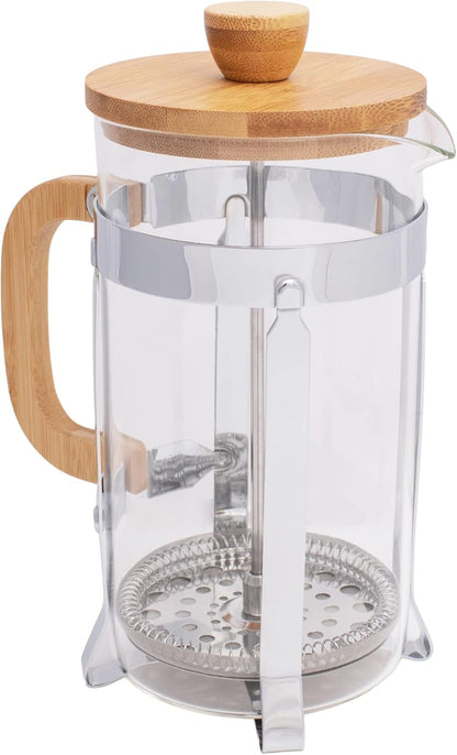 Elanze Designs Natural Woodgrain 600 mL Glass Chrome Plated Bamboo Wood French Press Coffee Maker